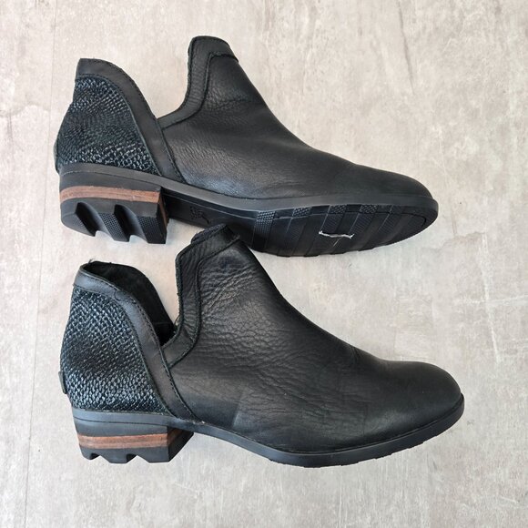 Sorel Lolla Ankle Boots 11 Black Leather Pull On Western Casual Low Heel Booties - Picture 5 of 12